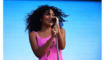 Olivia Dean performing on stage at Mobo Awards