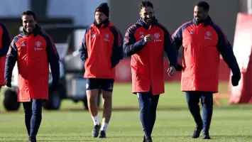 Manchester United's coaching team with Steve Holland and Michael Carrick