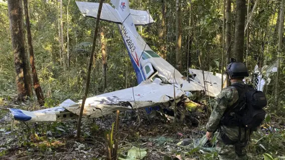 Wreckage of the plane crash site in Colombia