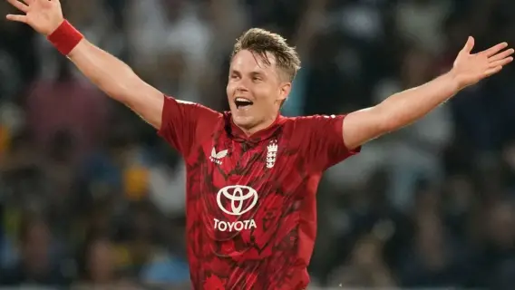 Sam Curran celebrating a wicket during T20 match