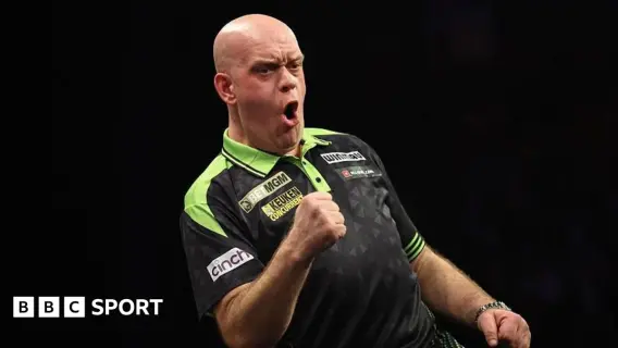 Michael van Gerwen celebrating his victory in Newcastle