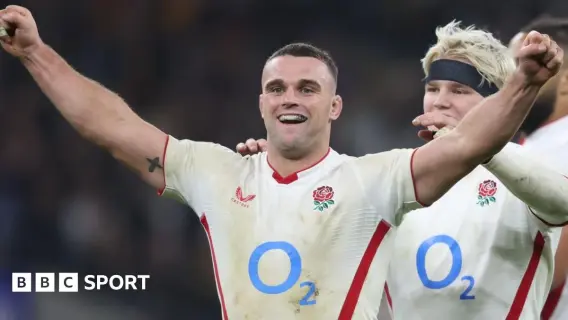 England rugby team celebrating a win