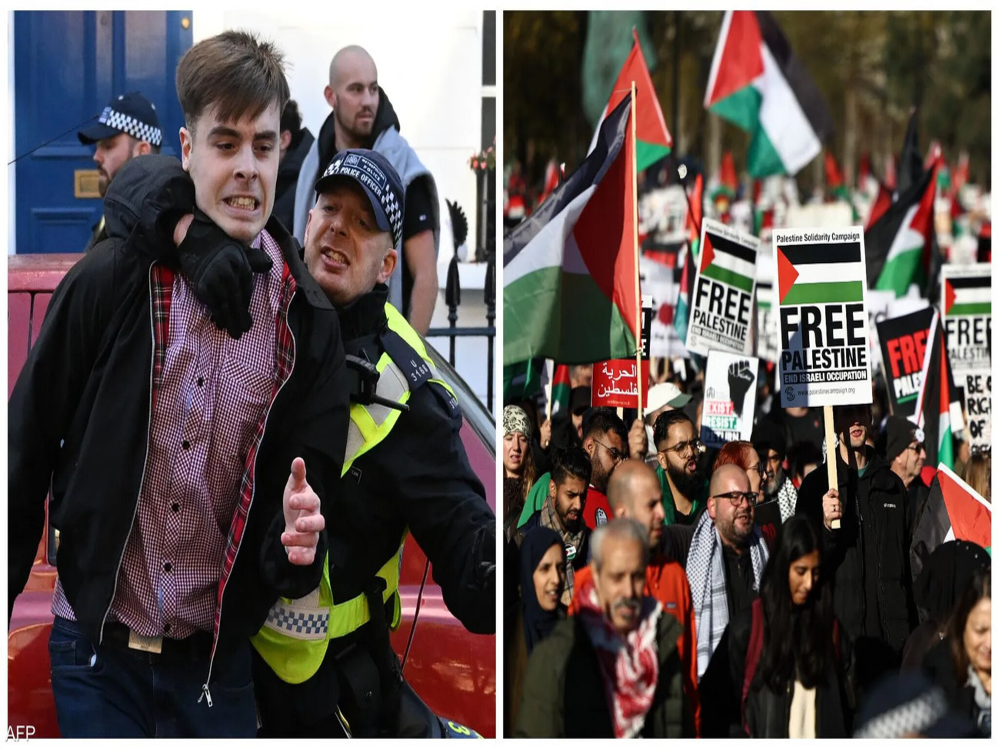  مظاهرات سلمية هائلة وسط العاصمة البريطانية لندن وشغب اليمنيين في مواجهتهم